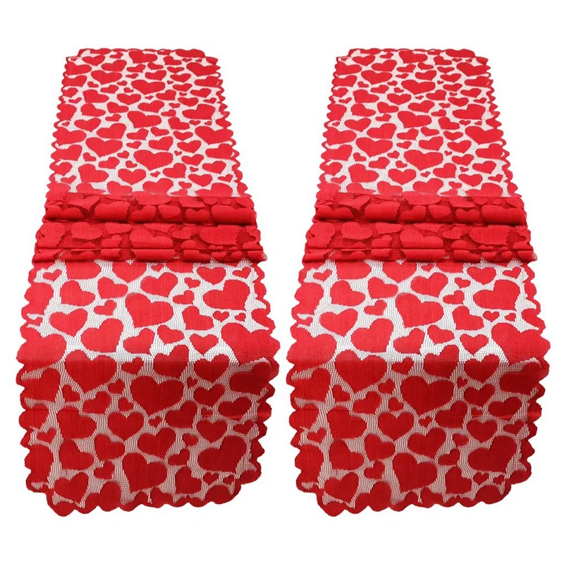 

2 Pcs Valentines Day Table Runner For Wedding Party, Candlelight Dinner, Anniversary Engagement, Valentines Decorations