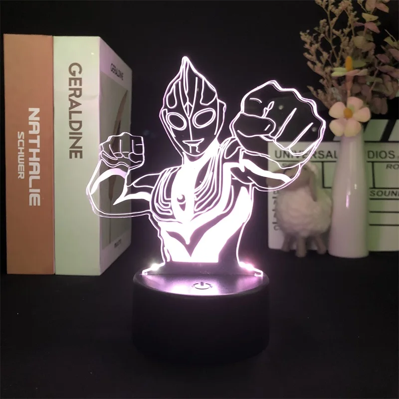 

Ultraman Tiga Japanese Anime Manga Table Bedroom Child Color Projector Children 3D Night Light Alarm Clock Base Light Decorative