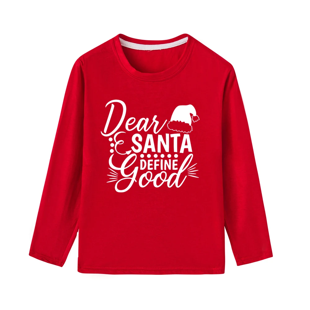 Dear Santas/детская Рождественская футболка с длинными рукавами; Милая Рождественская одежда унисекс с буквенным принтом для мальчиков и девочек; модная одежда - Цвет: 43K9-KLTRD-