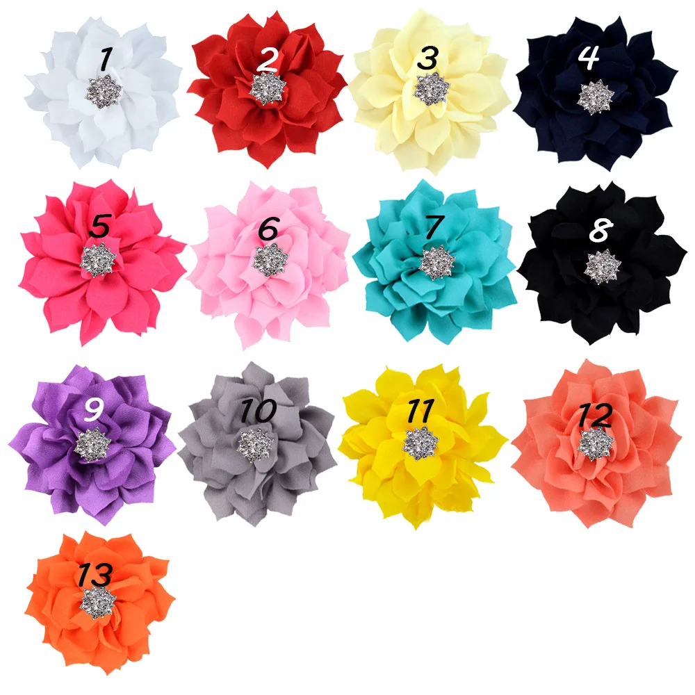 

Nishine 3 шт./лот ткань цветок лотоса со стразами пуговицы для детей женщин DIY аксессуары для волос цветок украшение Вечерние