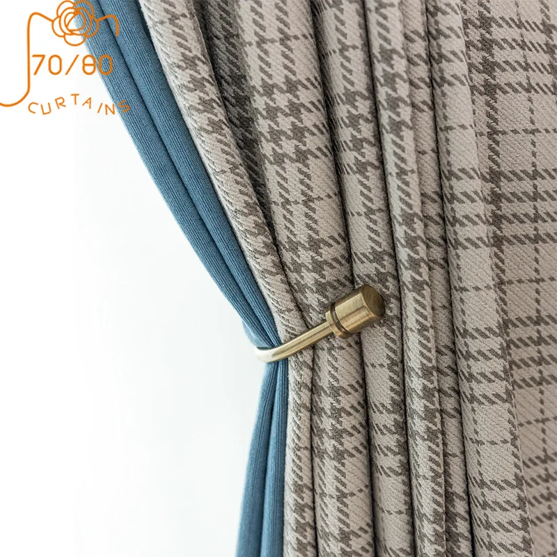 2021 British Checkered Splicing Blackout Curtains for Living Room Bedroom Thicken Cotton Linen Fabric Cortina Eco-friendly Cloth