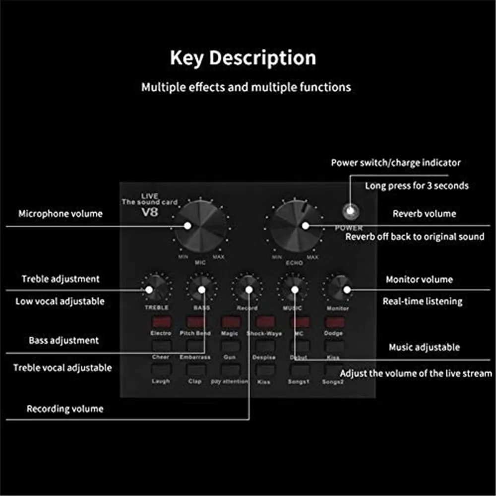 

V8 external USB sound card Karaoke Microphone BM 800 Webcast Personal Entertainment Streamer Live Broadcast For BM800 Mikrofon