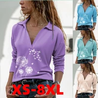 autumn new style cotton ladys blouse casual v neck printed pullover lady blouse fashionable loose plus size ladys blouse