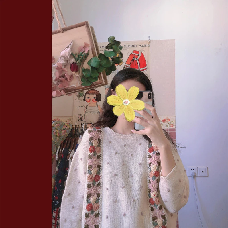 Pullover Sweater Women Japanese Mori Vintage Sweet Gentle Small Fresh Handmade Crochet Froal Sweater Girl Jumper Tops Student