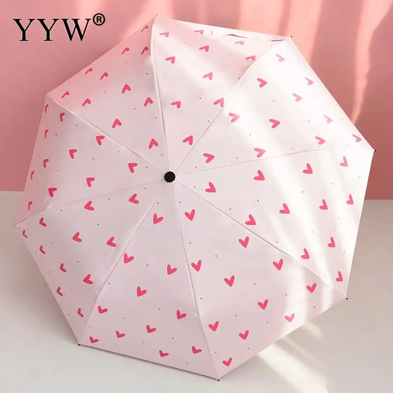 Folding Sun Umbrella Rain Women'S Umbrellas Heart Parasol Paraguas Anti-Uv Vinyl Ambrella Summer Travel Sombrilla | Дом и сад
