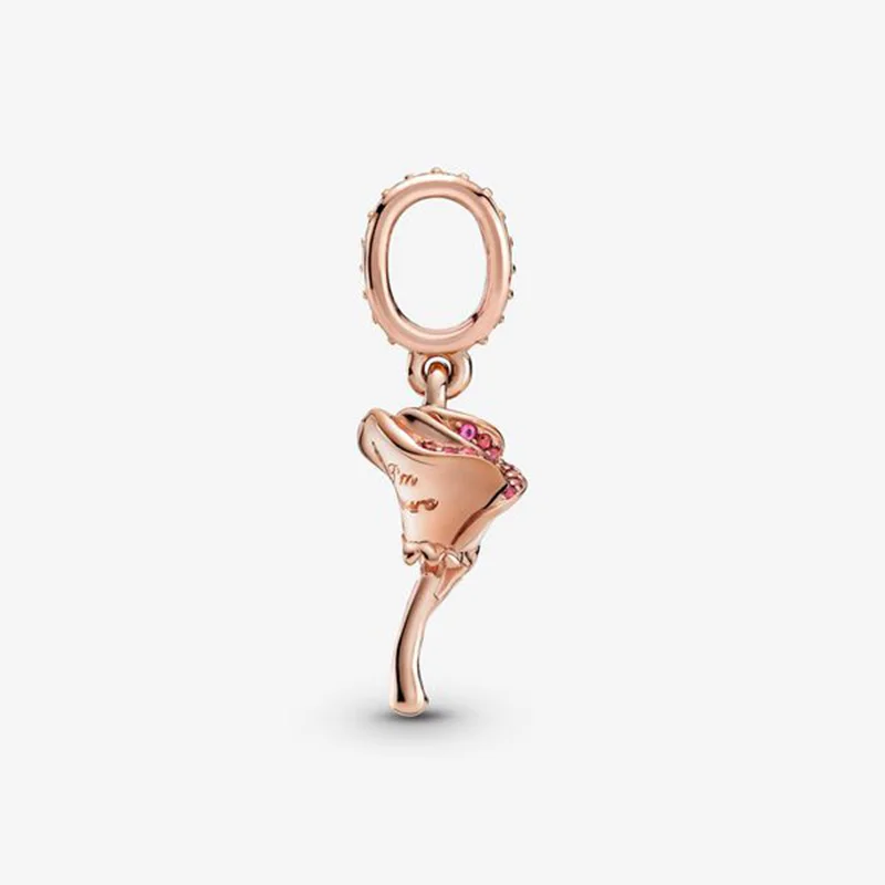 

2021 NEW 925 Sterling Silver Beads Sparkling Pink Rose Flower Dangle Charms Fit Original Pandora Bracelets Women DIY Jewelry