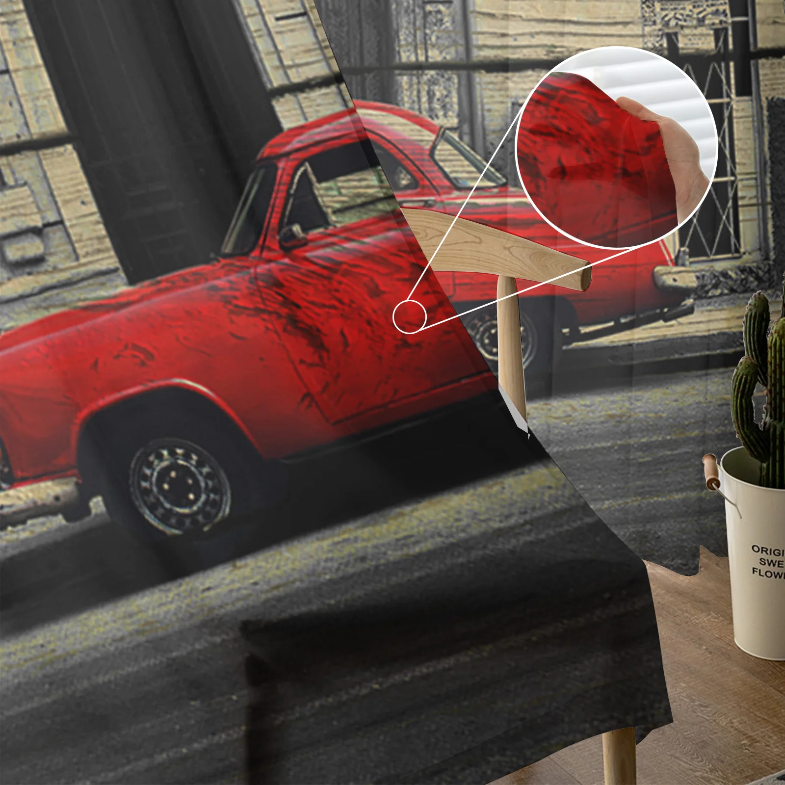 Красные автомобильные прозрачные шторы с текстурой древесины в стиле ретро для