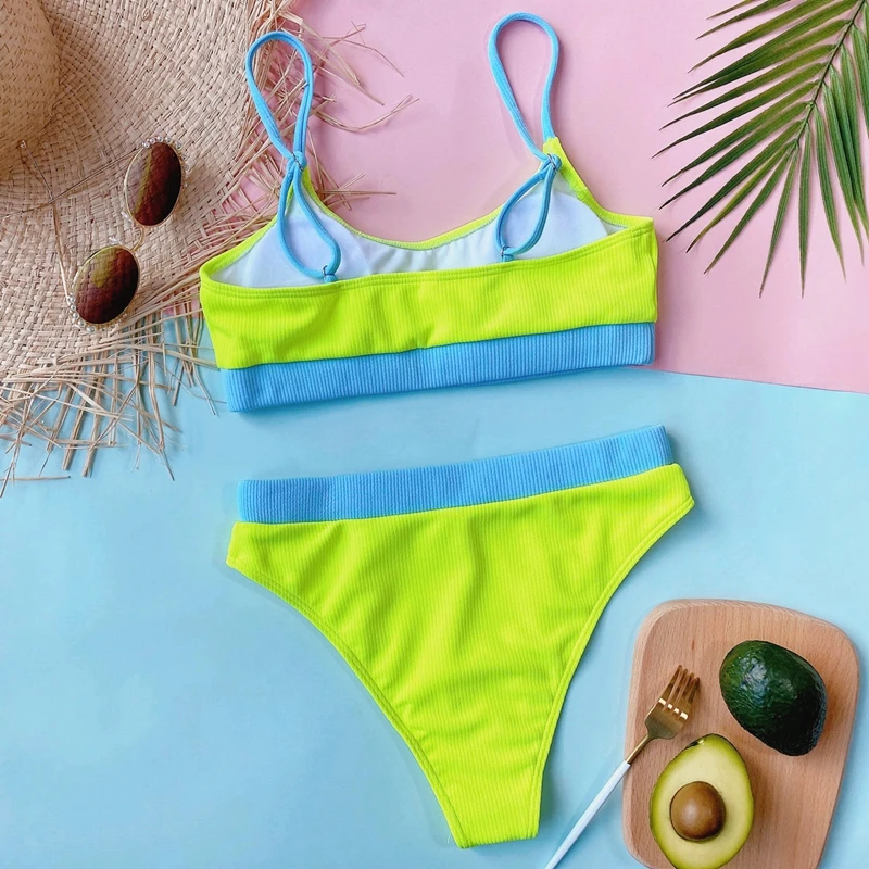 

High Waist Bikinis Swimsuit Women Push Up Swimwear Ribbed Strap Bathing Suit Biquini Brazilian Bikini Beachwear