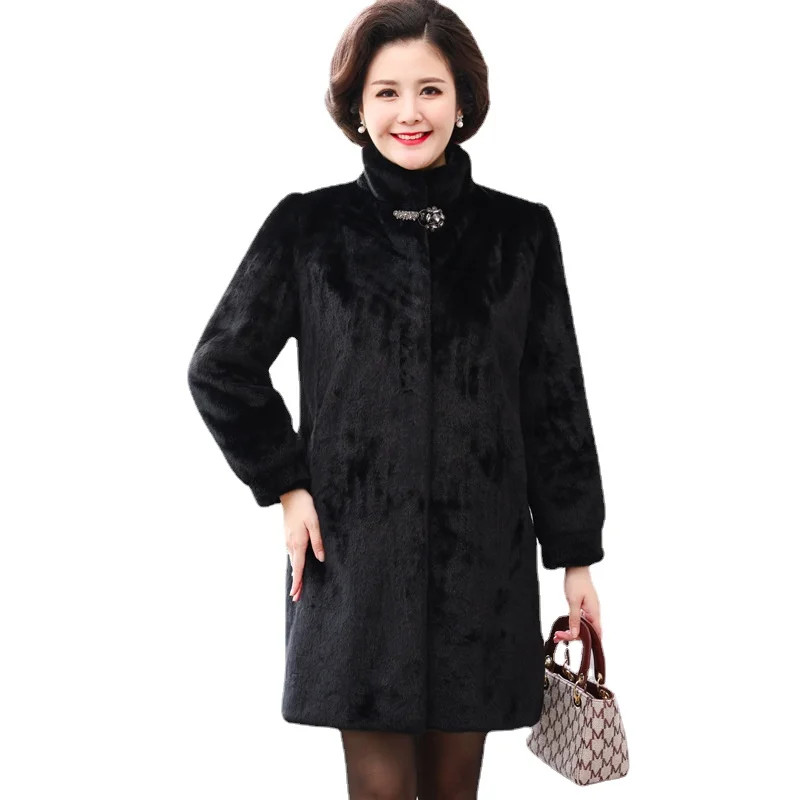 2023Autumn And Winter New Women's Long Dark Buckle Imitation Mink Coat Middle-aged And Elderly Fashion Fur Coat Abrigos
