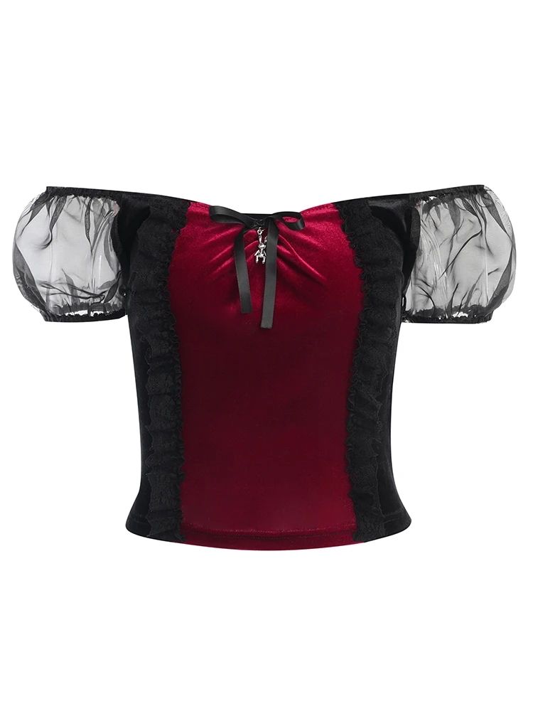 Женская бархатная футболка с рукавами-фонариками бантом | одежда