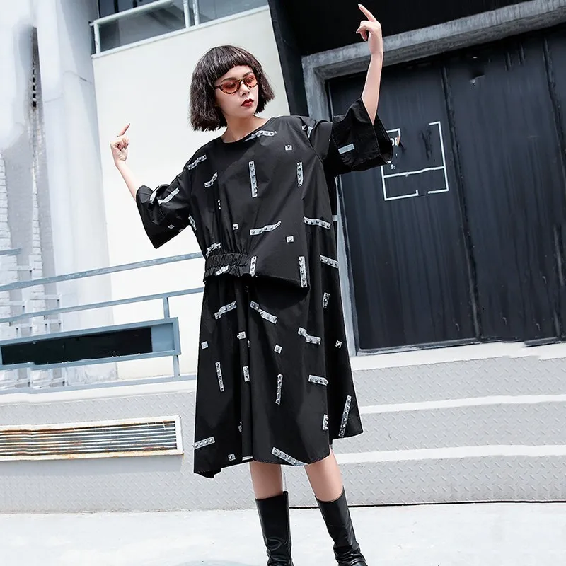 CHICEVER заклепки 2020 летнее платье с буквенным принтом женское свободное