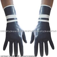 black and white trims sexy short latex gloves with stripes at bottoms rubber mittens st 0047