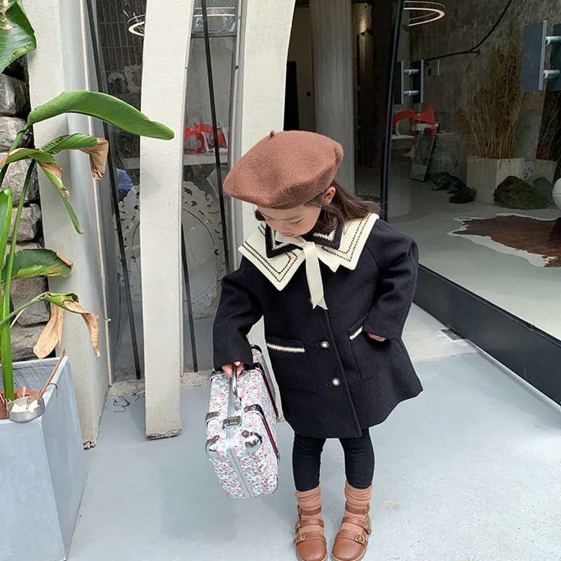 

DFXD/Англия Стиль для маленьких девочек длинное элегантное шерстяное пальто праздничная одежда, зимнее Мужское пальто с бантом плотная одежда для детей верхняя одежда, Детский пуховик, детский теплый комбинезон для 2-8Yrs