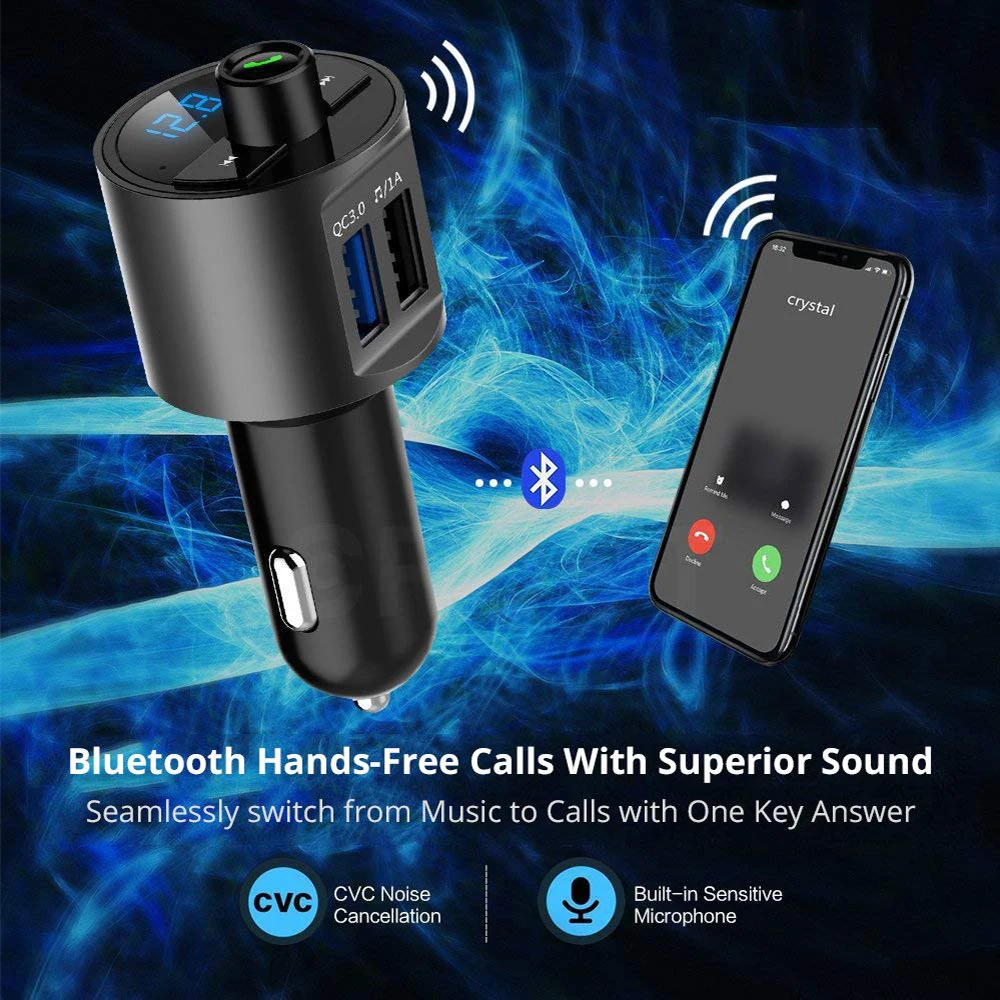 Bluetooth fm-передатчик QC3.0 двойной USB быстрое автомобильное зарядное устройство с