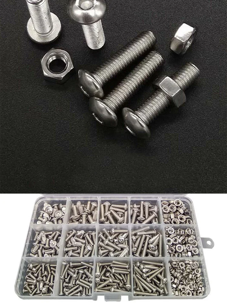 

500pcs Stainless Steel Head Socket Hex Set Cap Screw Bolts Nuts Assorted Box Kit