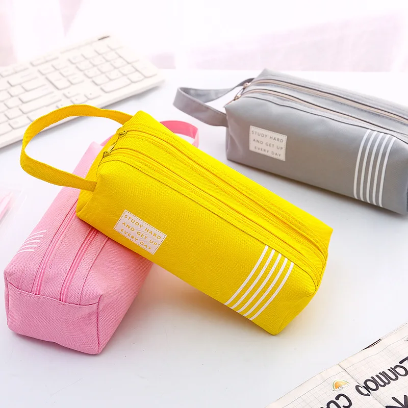 Новая Брезентовая Большая вместительная двухслойная Сумка-карандаш модная