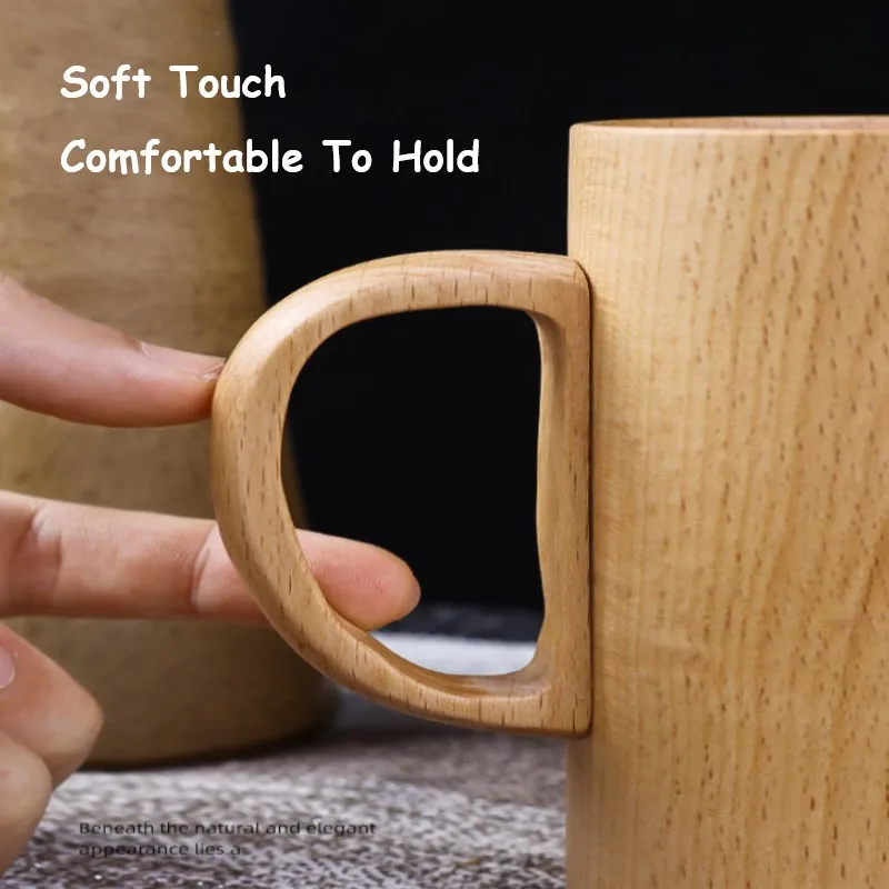 

1pc Japanese Creative Wooden Beer Milk Cup Beech Coffee Mug With Solid Wood Handle Mug Comfortable To Hold Soft Touch Beech Mug