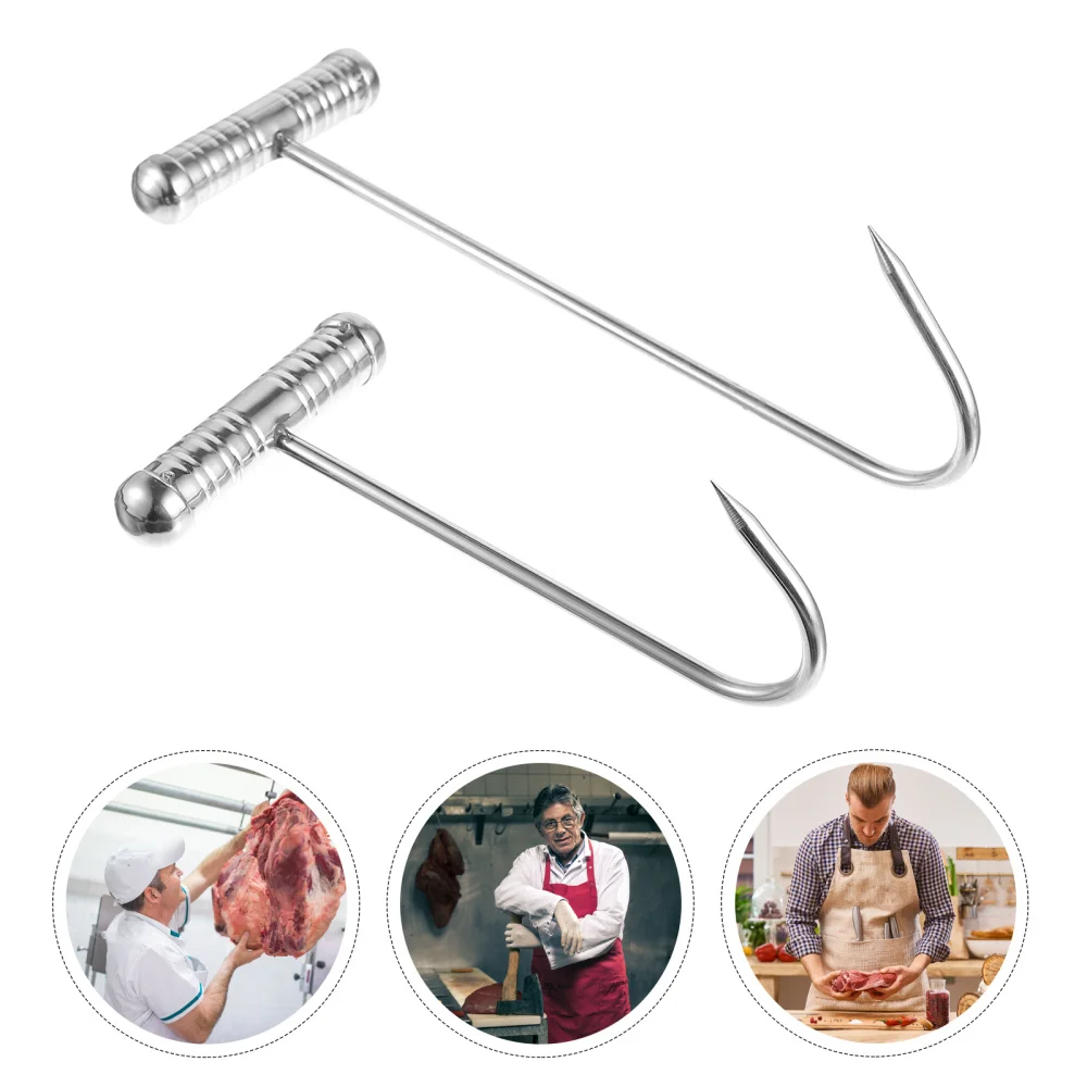 

2 Pcs Stainless Steel T Hook Butcher Meat Hook Practical Meat Boning Hook