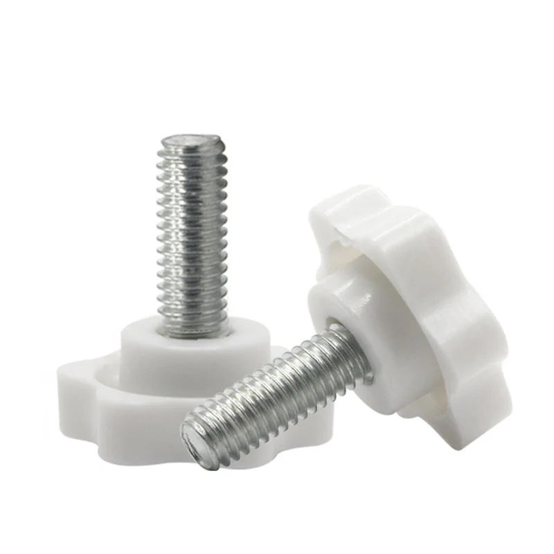 

White Star Shape Thread Clamping Handle Bolt Bakelite Hand Knob Tightening Screw Industry Equipment Plastic Steel M4 M5 M6M8M10