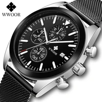 2022 wwoor design fashion mens quartz watch top brand luxury sports wristwatches casual black steel mesh waterproof reloj hombre