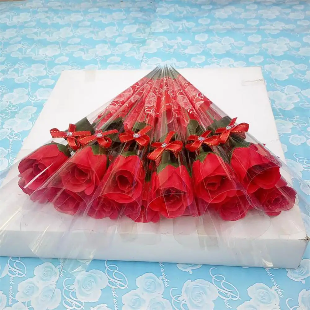 Creative 10 Pcs Single Stem Artificial Rose With Plastic Packaging Soap Made Flowers Valentine's Day Gift Birthday Party Decorat | Дом и