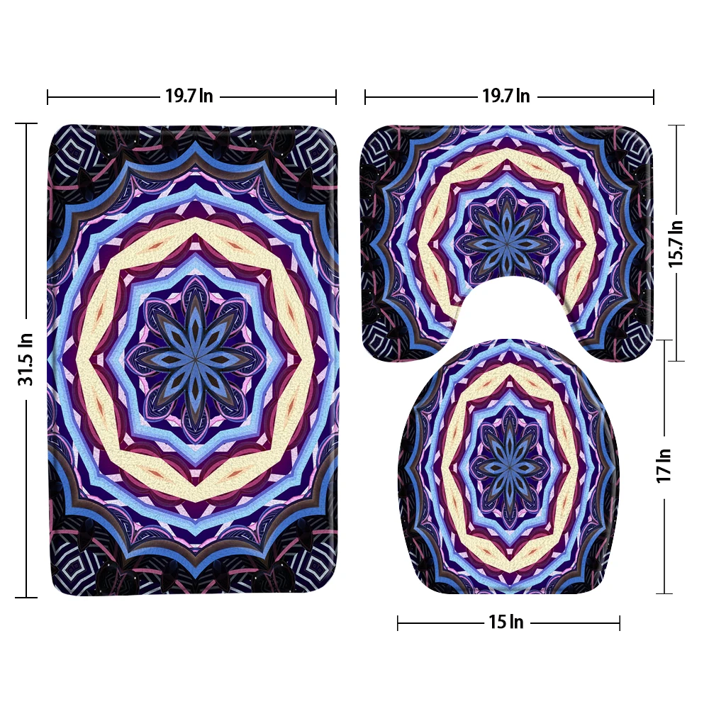 

Цветные коврики для ванной с рисунком мандалы, Набор из 3-х предметов, нескользящий U-образный коврик с геометрическим рисунком в полоску, де...