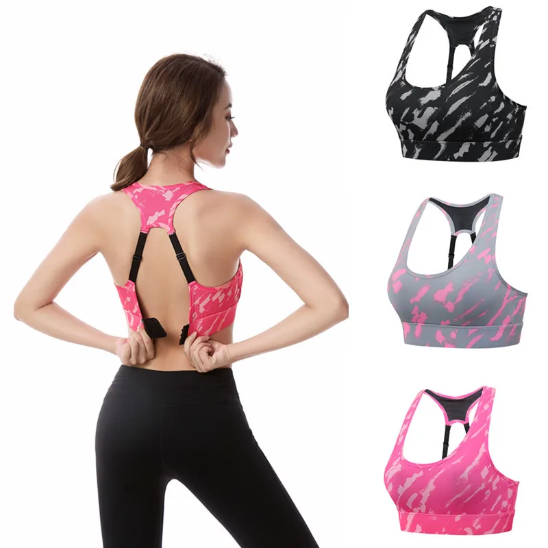 Women Push Up Sports Bra Adjustable Back Buckie Nylon Print Yaga Underwear Gym Bra Fitness Workout Crop Top