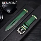 Ремешок для часов REMZEIM из натуральной кожи, зеленый модный браслет для наручных часов, с прочной кнопкой, 18 мм 20 мм 22 мм 24 мм