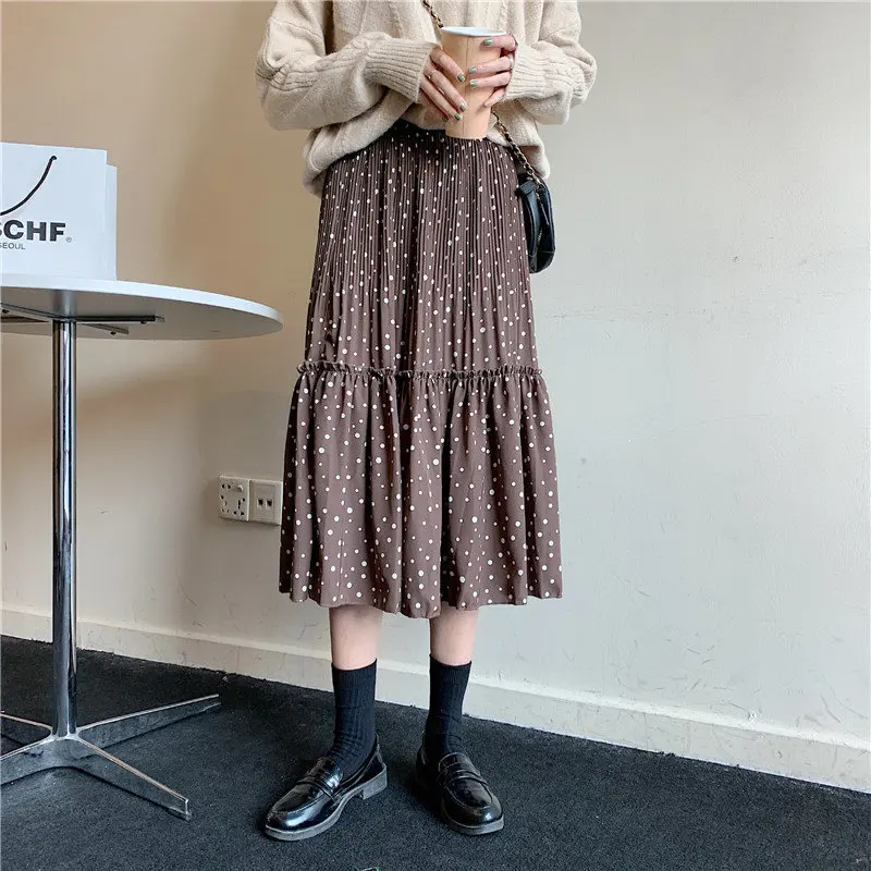 Женская шифоновая юбка в горошек с поясом на резинке | одежда