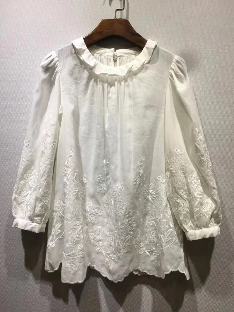 

Женская блузка с люрексом и вышивкой, Повседневная Свободная блузка белого и черного цвета с рукавом 2022, большие размеры, весна-лето 3/4