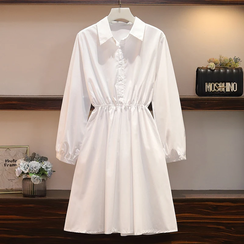 XL-5XL размера плюс белое платье-рубашка с длинным рукавом и твидовый клетчатый