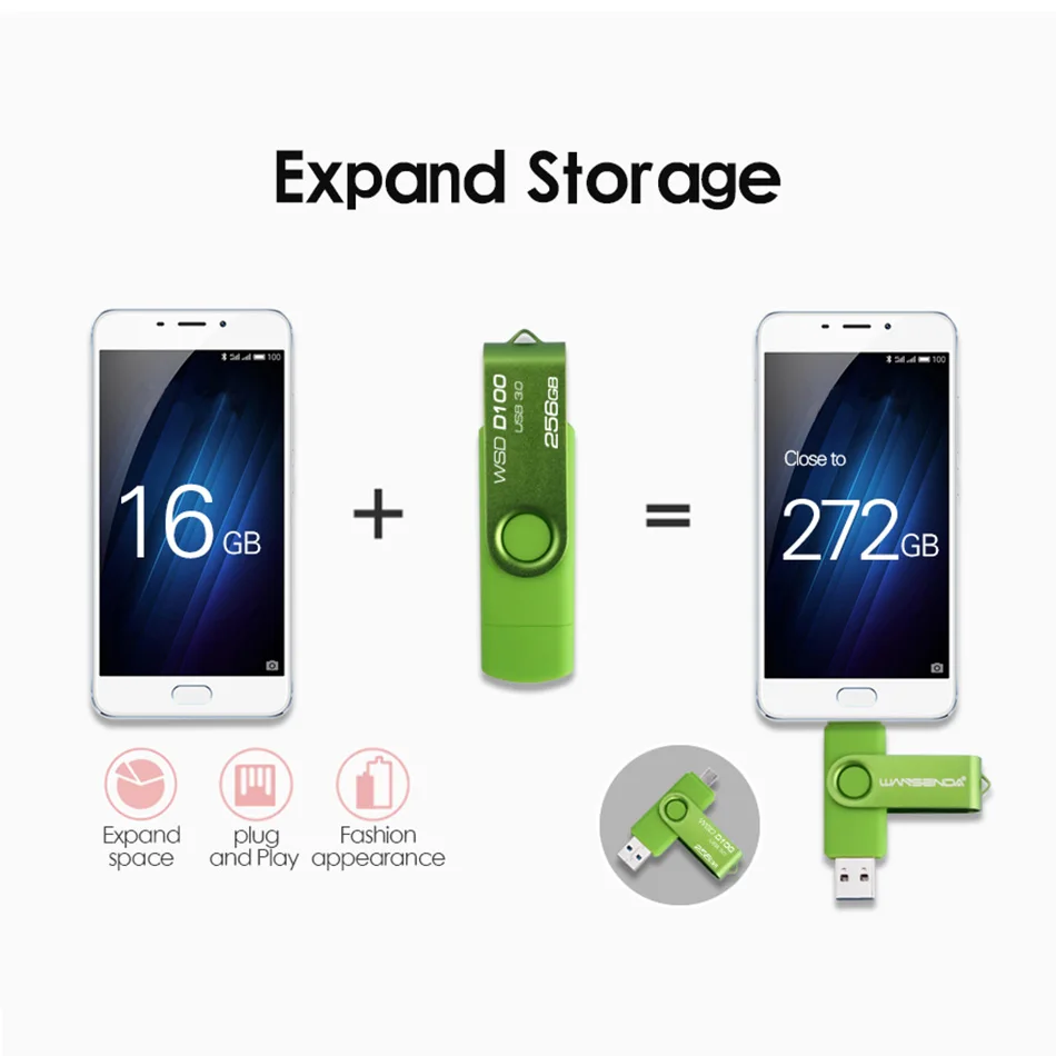 WANSENDA OTG USB 3 0 флэш накопители для Android/ПК 8 ГБ 16 32 накопитель 64 Гб 128 256 внешнее
