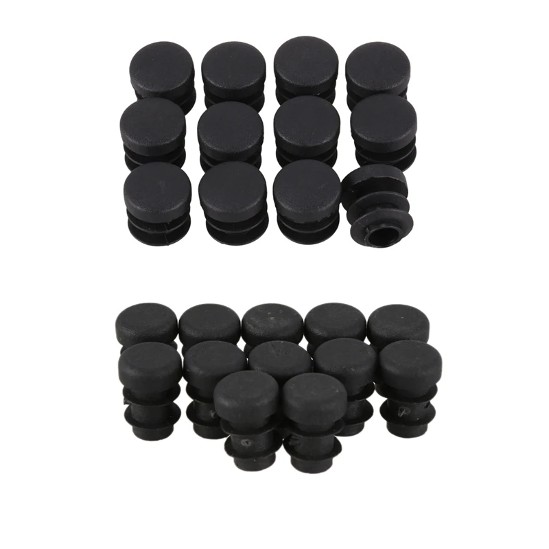 NEW-12 PCS Chair Table Legs Plug 14mm Diameter Round Plastic & 12 Pcs Plastic 12mm Pipe End Blanking Caps Round Black