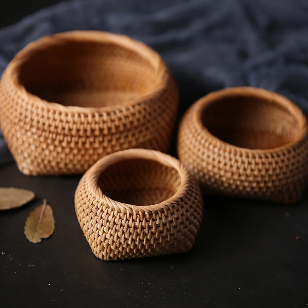

Hand-Woven Storage Basket Rattan Storage Tray Wicker Baskets Bread Fruit Food Box Handicrafts Home Decoration