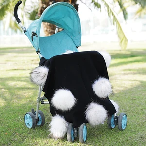 Теплое шерстяное Пеленальное Одеяло для новорожденных, детское одеяло для путешествий и сна, постельные пеленки с помпоном из натурального меха 15 см