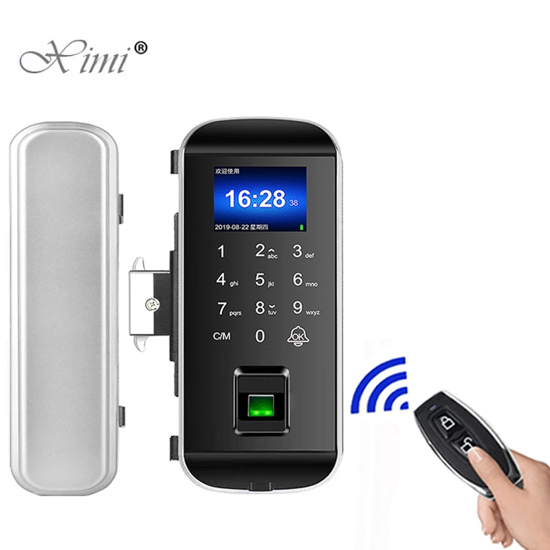 

Sliding Glass Door Lock Biometric Fingerprint Framless Smart Door Lock RFID Card Password Lock For Office With Remote Control