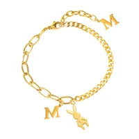 fashion stainless steel letter m rabbit bracelets for girls gold color asymmetric chain wrist jewelry women bracelets wholesale
