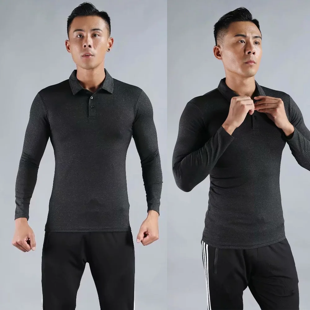 Мужская дышащая тонкая рубашка поло с длинным рукавом для бега быстросохнущая