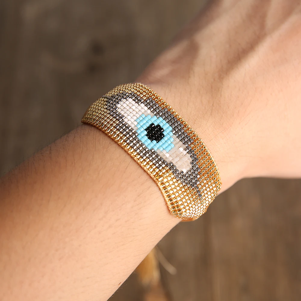 

Rttooas Evil Eye Bracelets MIYUKI Seed Beads Width Bangles Handmade Weave Female Accessories