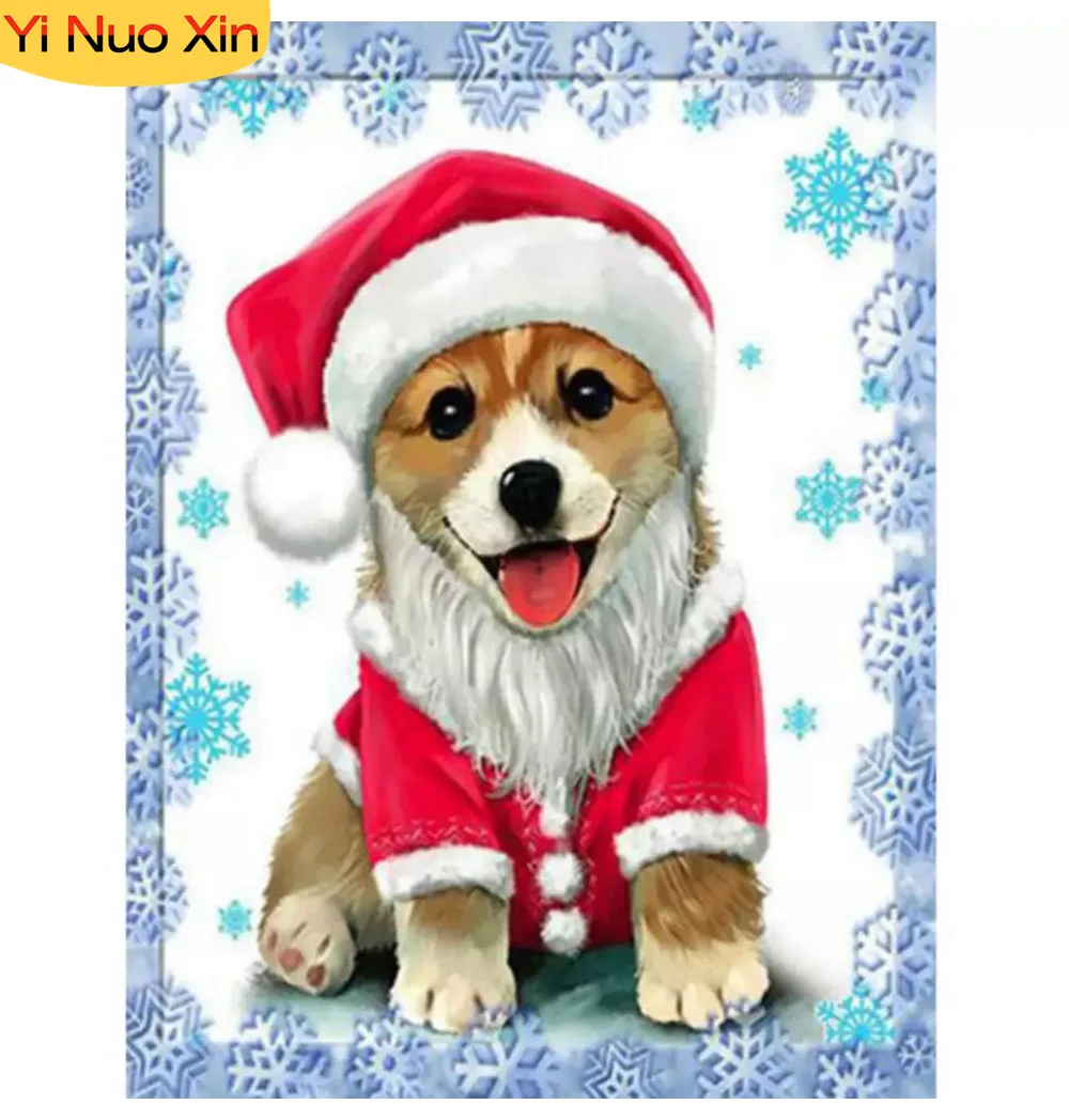 

Cross Stitch Kit Set Diamond Painting 5D DIY Animal Dog Mosaic Diamond Embroidery Christmas Winter Full Square Home Decor Gift