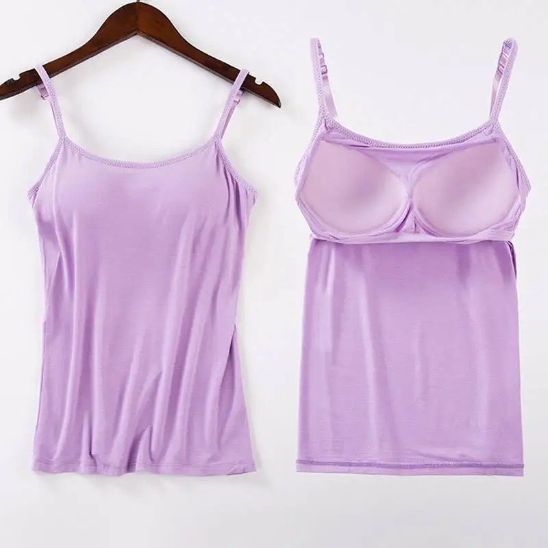 

New Cotton Sportswear Women's Tops Large Size Chest Pad Vest One-Piece Bra Cup with Bra Slim Shirt Female Summer Base Underwear