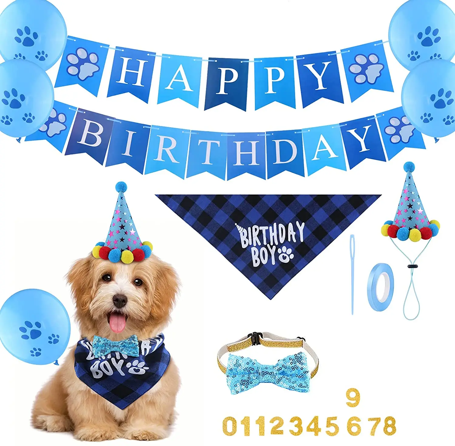 

Dog Birthday Decorations Accessories Pet Birthday Party Supplies Bandana Bow Tie Banner Cards Balloon Birthday Banner for Dog