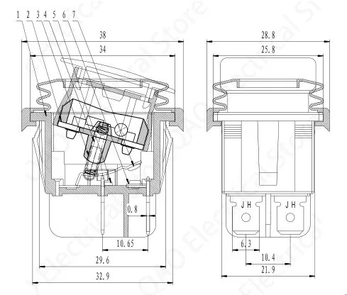 KCD4 20A/250V 4 Pin DPST IP67 море светодиодный Водонепроницаемый кулисный переключатель с 12V