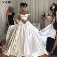 lorie princess wedding dress ball gowns satin off the shoulder bride dresses buttons back vestido de noiva boho style