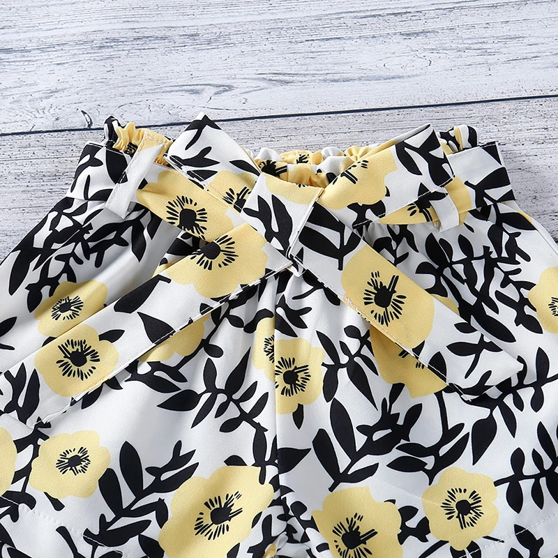 

Keelorn Girls Casual Clothing Sets 2021 Summer Kids Solid Ruffles Vest And Floral Shorts Outfits 2Pcs Children Party Suits 1-5Y
