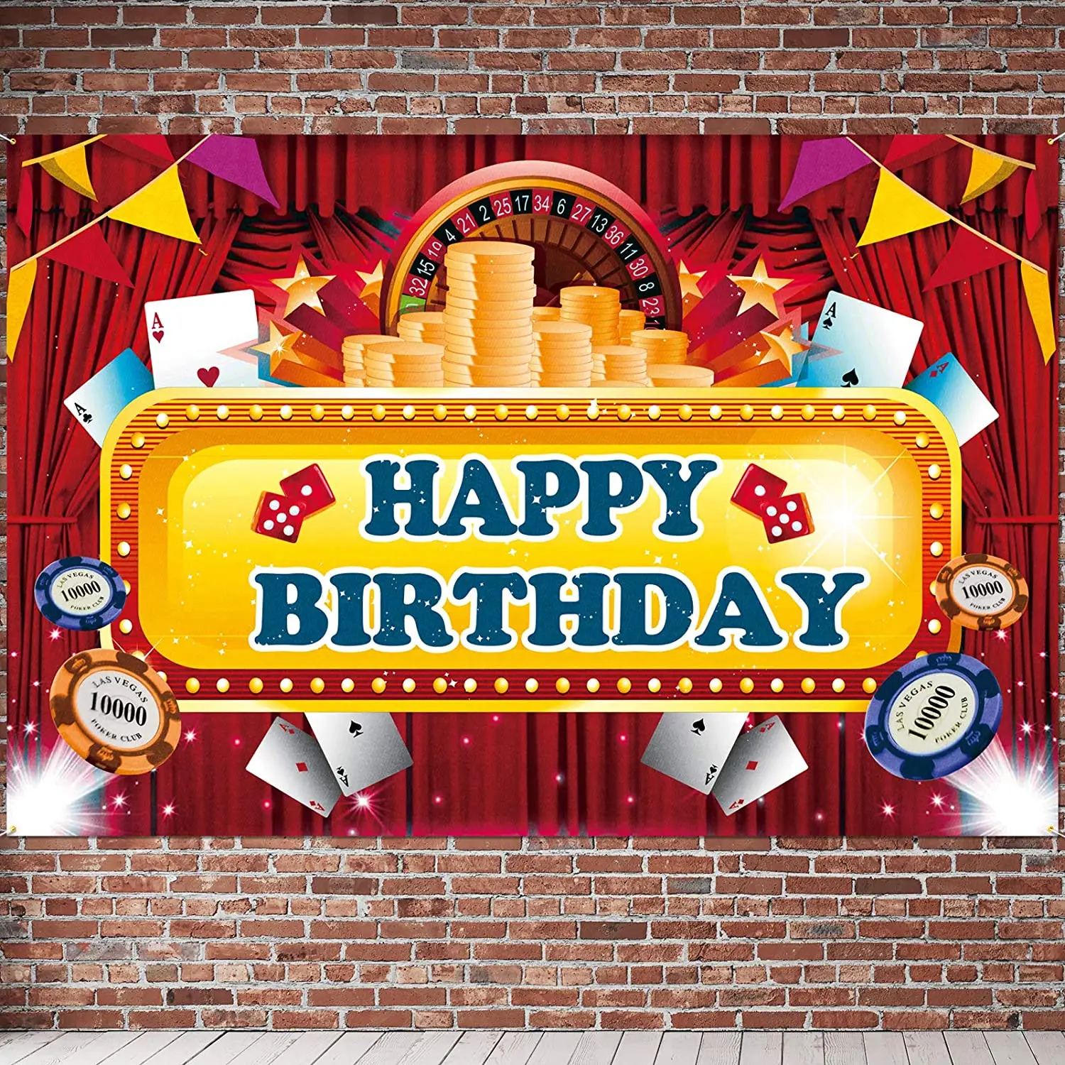 

Happy Birthday Party Photography Backdrop Banner Casino Las Vegas Poker Theme Decorations Photo Booth Supplies Background