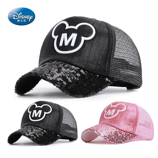 Disney Mickey Mouse Baby Baseball Cap For Kids Hip Hop Hat Sequins Letter M Boys Girls Mesh Sun Caps Children Princess Hats 1