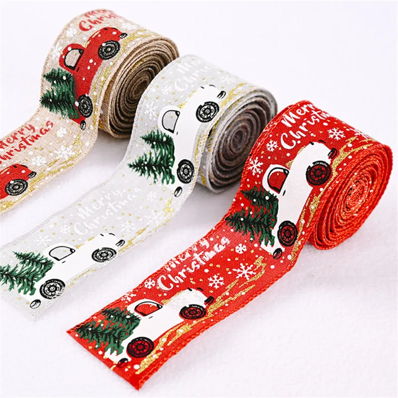 

New Creative Christmas Decorations Color Car Print Ribbon Christmas Tree Decoration Ribbon Color Bar