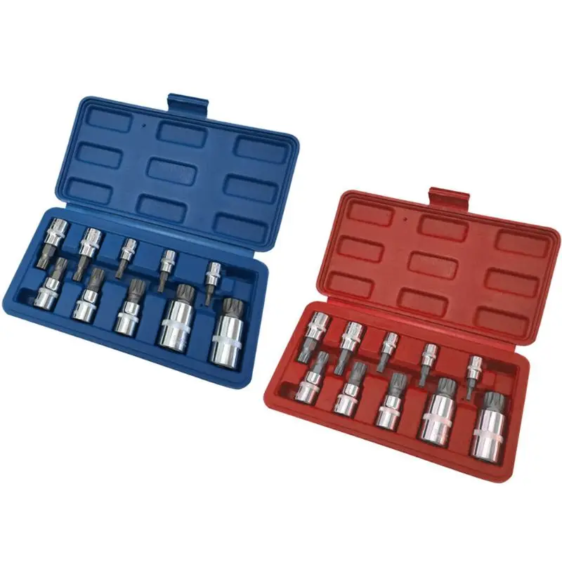 

New 10 Pcs XZN 12 Point Triple Square Spline Bit Socket Set Tamper Proof with Case Automotive Tool Kit