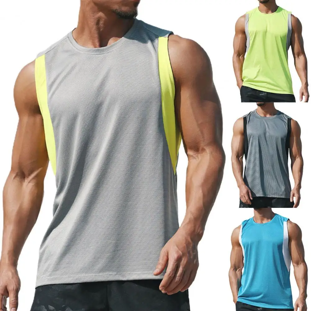 

Summer Men Tanks Tops Patchwork Elastic Sweat-absorbent Undershirt PLus Size Sports Fitness Gym Men Breathable Top -40